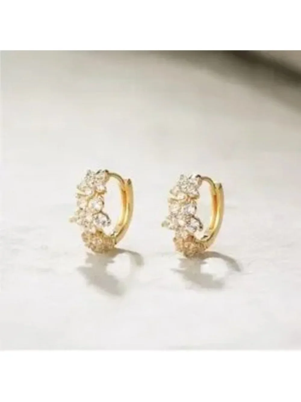 Gold 14k Gold Plated Flower CZ Hoop Earrings